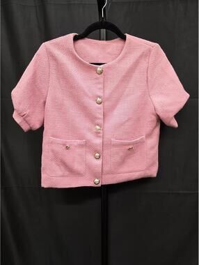 LifeShe Women’s Puff Sleeve Cropped Tweed Open Front Jacket Blazer S